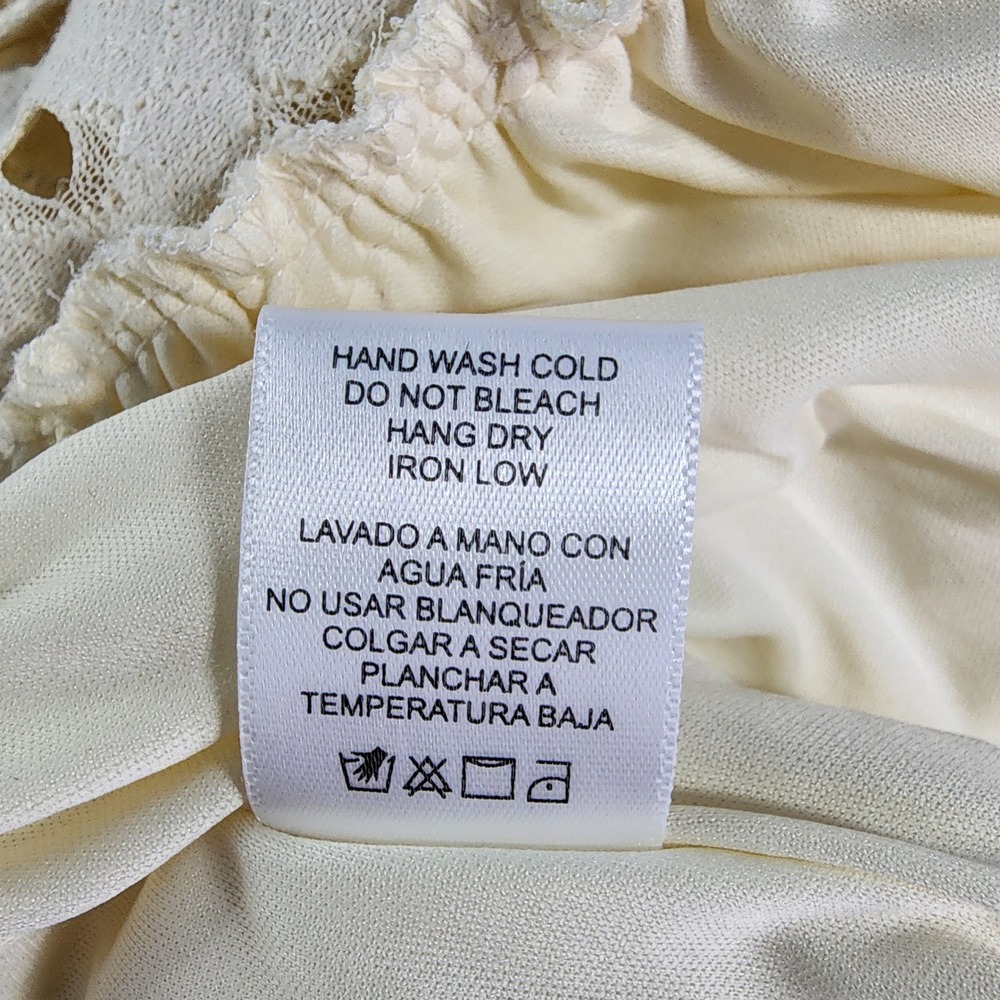 Womens Boho Lace Bodice Mini Dress Medium Cream Neutral Feminine Dainty Coquette - Picture 7 of 12